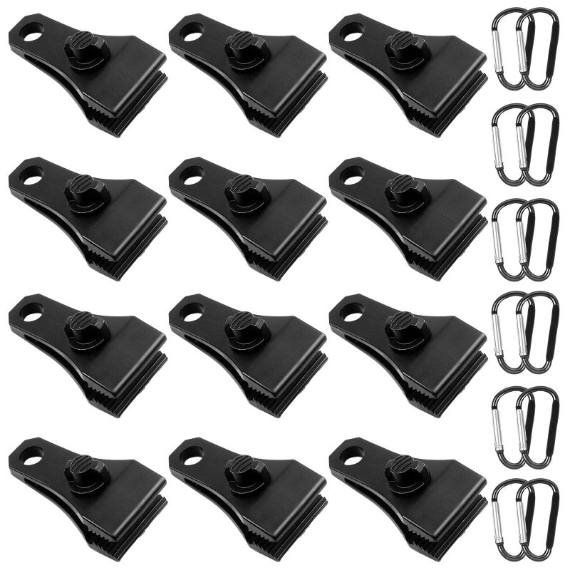 Upgrade Large Tarp Clips Heavy Duty Lock Grip  Total 24 PCs Tarp Clamps Thumb Screw Tent Fasteners with Carabiner for Camping Awnings Caravan Canopies Car Truck Swimming Pool Boat Cover Clips