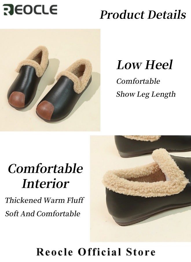 REOCLE Women's Cotton Velvet Shoes Round Toe Moccasins Wild Flats Cozy Slip on House Shoes Winter Mini Boots with Comfy Rubber Sole  - Image 5