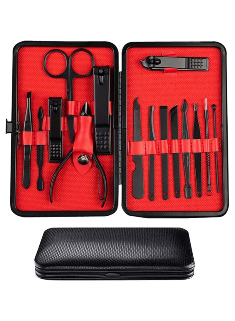 مجموعة مقصات أظافر مكونة من 15 قطعة من ORiTi مجموعة احترافية للعناية بالأظافر ومبرد أظافر ومقص أظافر حاد ومقص ومجموعة مانيكير وباديكير لأظافر اليدين والقدمين مع حقيبة سفر محمولة باللون الأسود - Image 1