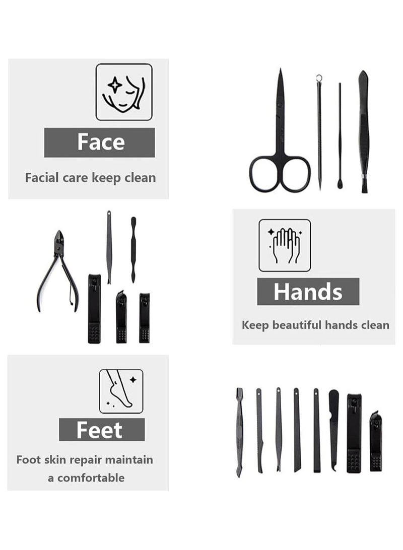 مجموعة مقصات أظافر مكونة من 15 قطعة من ORiTi مجموعة احترافية للعناية بالأظافر ومبرد أظافر ومقص أظافر حاد ومقص ومجموعة مانيكير وباديكير لأظافر اليدين والقدمين مع حقيبة سفر محمولة باللون الأسود - Image 2