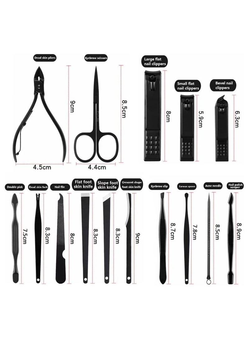 مجموعة مقصات أظافر مكونة من 15 قطعة من ORiTi مجموعة احترافية للعناية بالأظافر ومبرد أظافر ومقص أظافر حاد ومقص ومجموعة مانيكير وباديكير لأظافر اليدين والقدمين مع حقيبة سفر محمولة باللون الأسود - Image 3