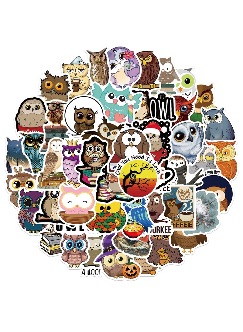 ORAINBOW Animals Owl Stickers 50 Pcs Cartoon PVC Decals Cute Kawaii Vinyl Decoration DIY Funny Creative Decor for Teens Party Supplies for Adults - Image 1