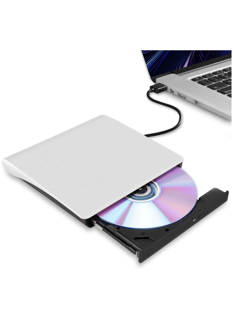 محرك أقراص CD/DVD خارجي للكمبيوتر المحمول، USB 3.0 نحيف للغاية محمول كاتب متوافق مع ماك ماك بوك برو/إير آي ماك سطح المكتب ويندوز 7/8/10/XP/Vista (أبيض) - Image 1