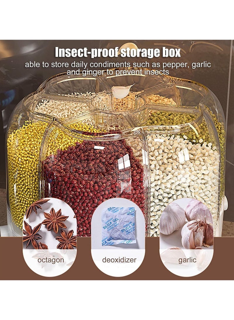 Inder 6 Grid Multiple Grains Food Dispenser 360° Rotating Grain Dry Food Storage Bucket 9kg Sealed Cereal Container Tank Dry Fruit Storage Dispenser Box for Home Kitchen (Green) - Image 4