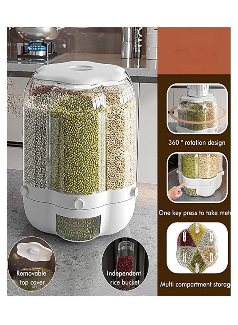 Inder 6 Grid Multiple Grains Food Dispenser 360° Rotating Grain Dry Food Storage Bucket 9kg Sealed Cereal Container Tank Dry Fruit Storage Dispenser Box for Home Kitchen (Green) - Image 2