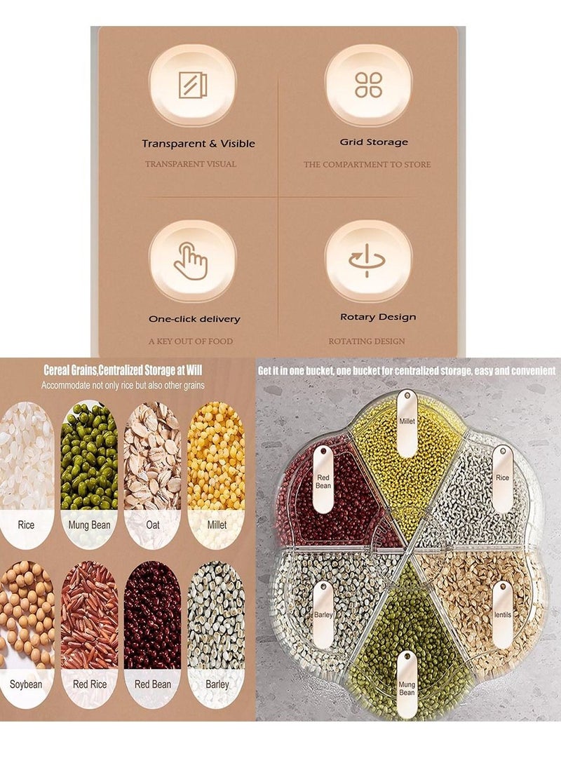 Inder 6 Grid Multiple Grains Food Dispenser 360° Rotating Grain Dry Food Storage Bucket 9kg Sealed Cereal Container Tank Dry Fruit Storage Dispenser Box for Home Kitchen (Green) - Image 5