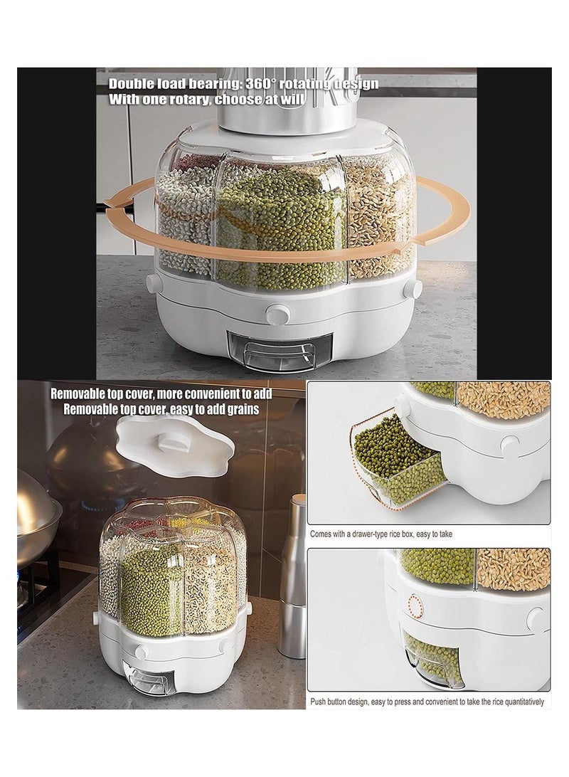 Inder 6 Grid Multiple Grains Food Dispenser 360° Rotating Grain Dry Food Storage Bucket 9kg Sealed Cereal Container Tank Dry Fruit Storage Dispenser Box for Home Kitchen (Green) - Image 3