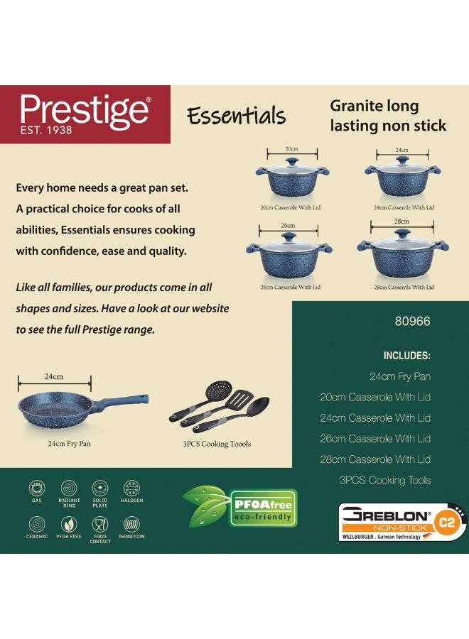 Prestige Prestige Essentials Granite 12 Piece Non-Stick Cast Aluminium Cookware sets | Induction Base | Non Stick Aluminium | Granite Casserole | Granite Fry Pan Blue  - Image 4