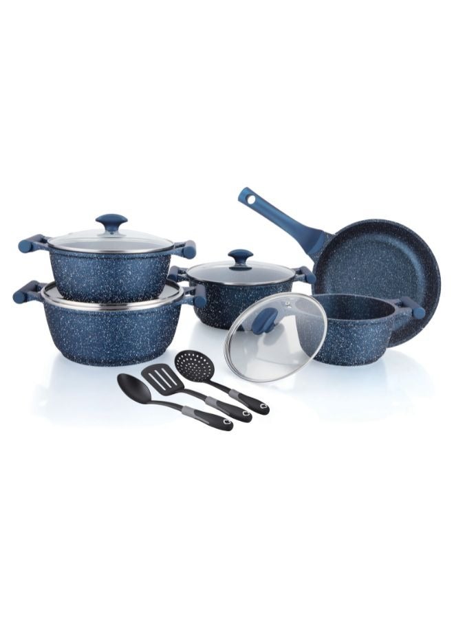 Prestige Prestige Essentials Granite 12 Piece Non-Stick Cast Aluminium Cookware sets | Induction Base | Non Stick Aluminium | Granite Casserole | Granite Fry Pan Blue  - Image 1