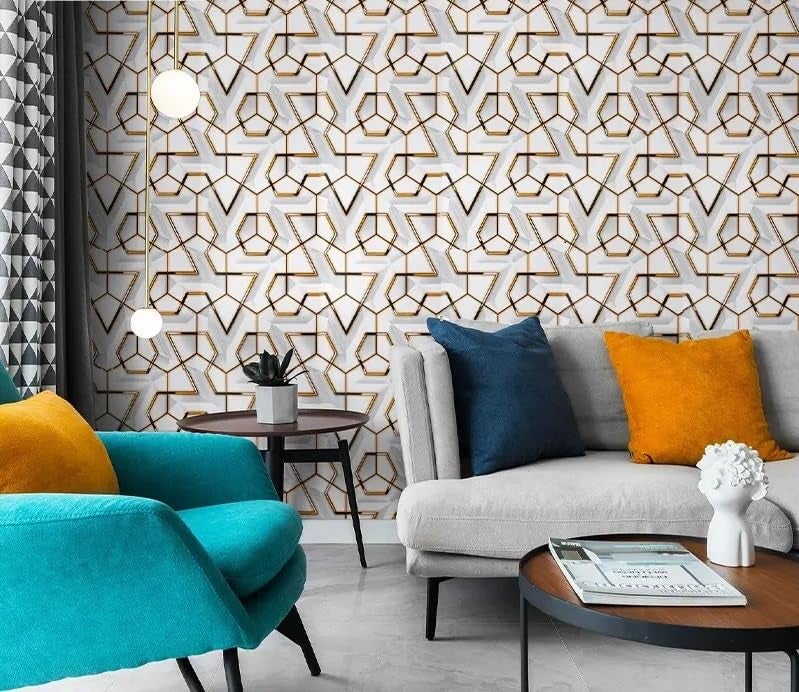 Jig-Tik Contact Paper Waterproof PVC Wallpapers Roll Embossed Europe Style Nordic 3D Sculpture Flower Wall Covering Modern Wall Décor(45 * 300) (1, White Black) (1, WHITEE) - Image 2