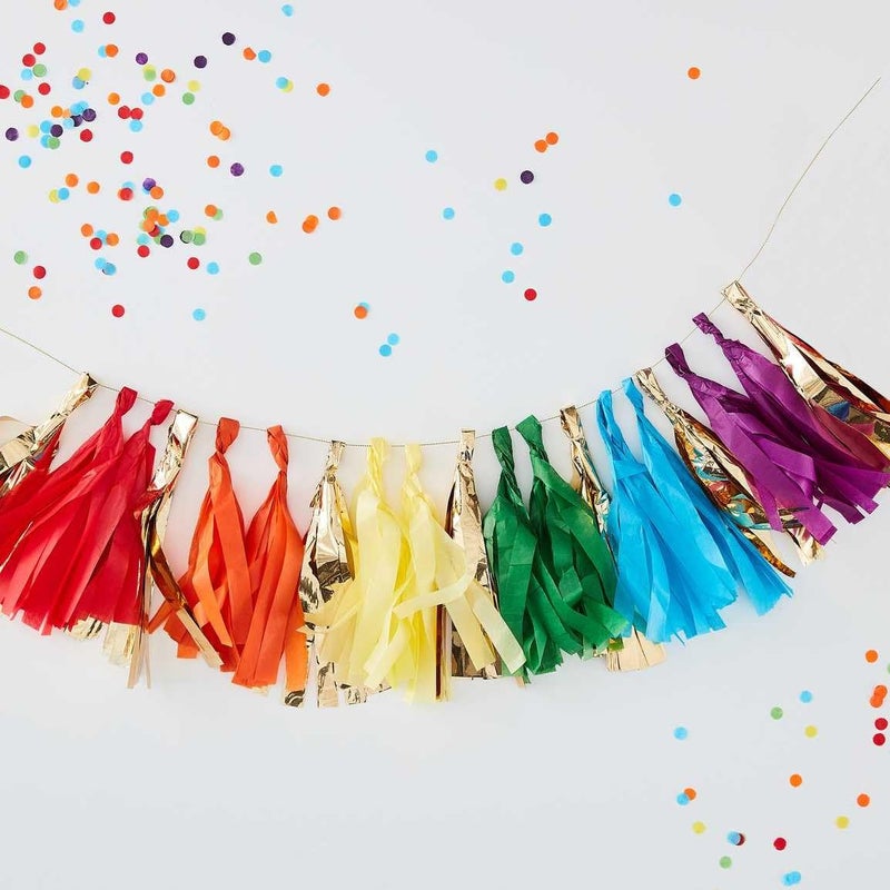 Ginger Ray Gold Foil and Rainbow Tassel Garland - Image 1