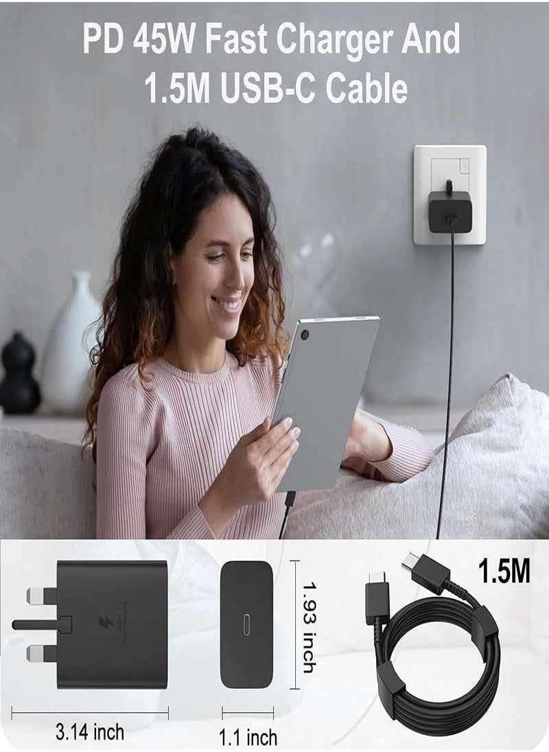 أسبور شاحن سريع 45W Type-C مع كابل USB-C بطول 1 متر، متوافق مع Samsung Galaxy S23 Ultra/S23/S23+/S22/S22 Ultra/S22+/Note 10/20/S20/S21/Tab S7/S8 - أسود  - Image 3