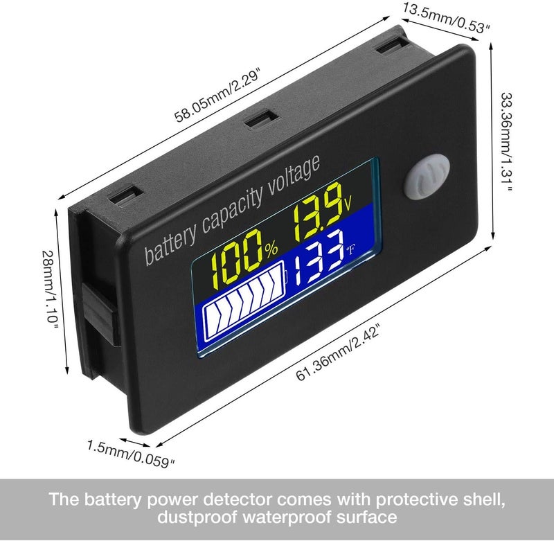 Fasizi قطعتان مؤشر سعة بطارية 12V شاشة LCD فولتميتر مقياس حرارة اختبار لبطاريات الليثيوم أيون والليثيوم فوسفات الحديد والحمض الرصاصي - Image 3