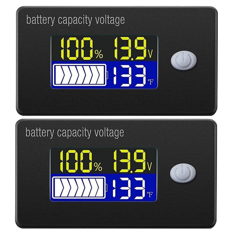 Fasizi قطعتان مؤشر سعة بطارية 12V شاشة LCD فولتميتر مقياس حرارة اختبار لبطاريات الليثيوم أيون والليثيوم فوسفات الحديد والحمض الرصاصي - Image 1