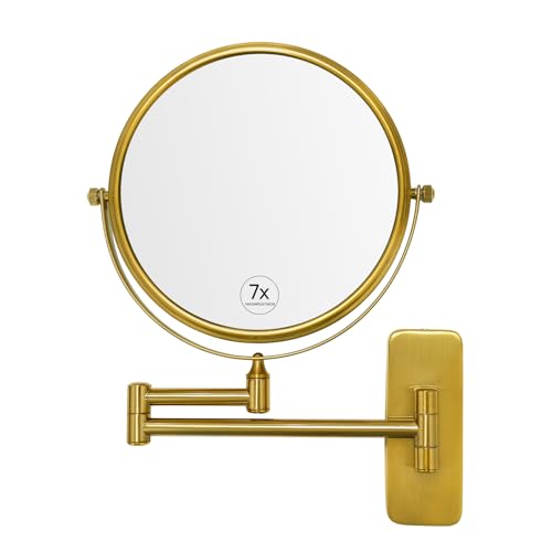 GURUN 8 Wall Mounted Makeup Mirror with 7X MagnificationTwoSided Swivel Bathroom MirrorBrushed Gold Finish M1406GJ87X Gifts for Mom Mothers Day Women - Image 1