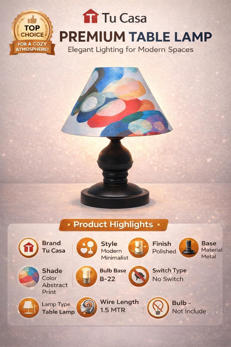 tu casa Metal Table Lamp | Fabric Shade Bedside & Night Lamp for Bedroom Living Room Study | Decorative Home Décor Lighting for Table Top & Gift Item - Image 3