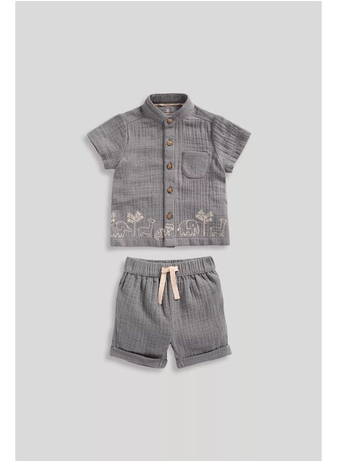 mothercare Embroidered Shirt and Shorts Set  - Image 2