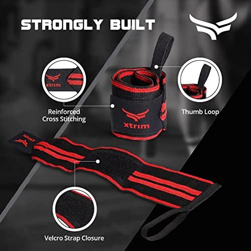 XTRIM Wrist Support for Men & Women, Wrist Band for Men, Gym Wrist Wrap, Gym Fitness Band, Gym Equipment for Home, Gym Support Accessories for Men for Hand Grip & Wrist Support Crepe Bandage (Red Line) - Image 3
