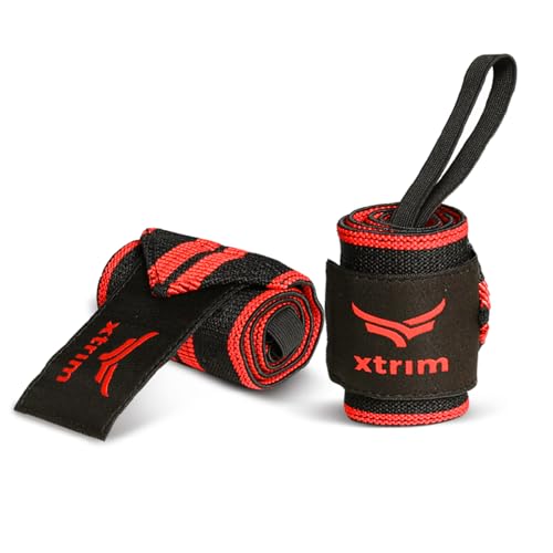 XTRIM Wrist Support for Men & Women, Wrist Band for Men, Gym Wrist Wrap, Gym Fitness Band, Gym Equipment for Home, Gym Support Accessories for Men for Hand Grip & Wrist Support Crepe Bandage (Red Line) - Image 1