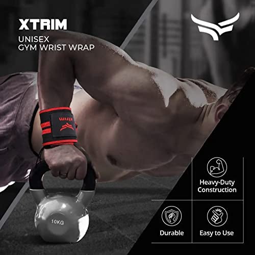 XTRIM Wrist Support for Men & Women, Wrist Band for Men, Gym Wrist Wrap, Gym Fitness Band, Gym Equipment for Home, Gym Support Accessories for Men for Hand Grip & Wrist Support Crepe Bandage (Red Line) - Image 2