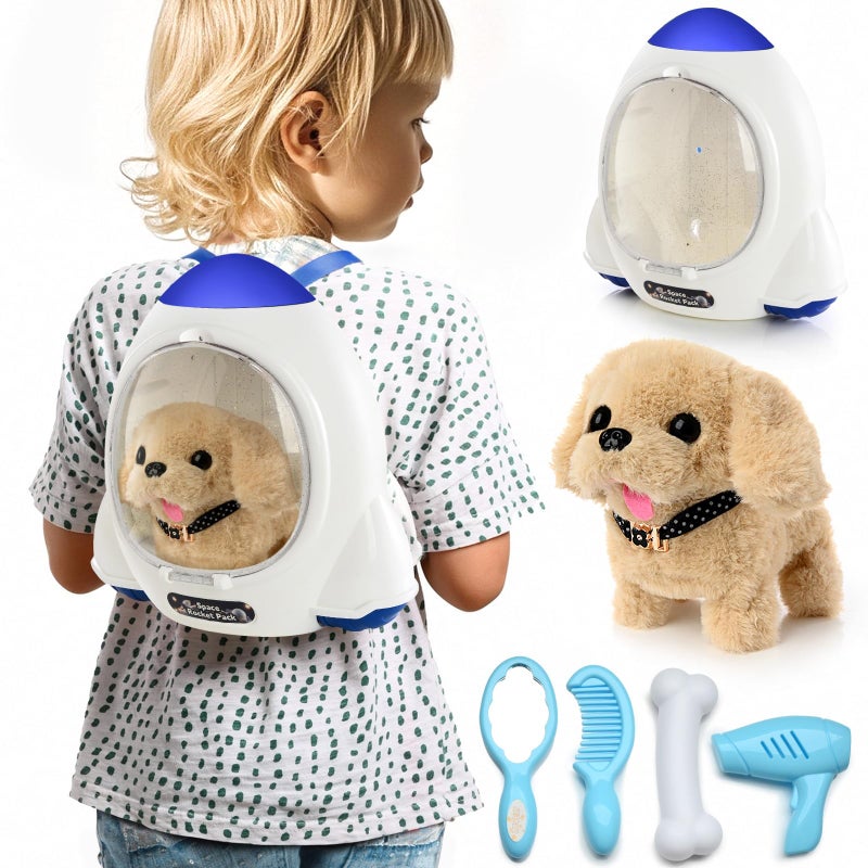 WorWoder Electronic Interactive Plush Puppy Battery Operated Mechanical Walking Little Pet Dog with a Cute Bag Barking Tail Wagging Stretching Companion Animal for Toddlers Kids - Image 3