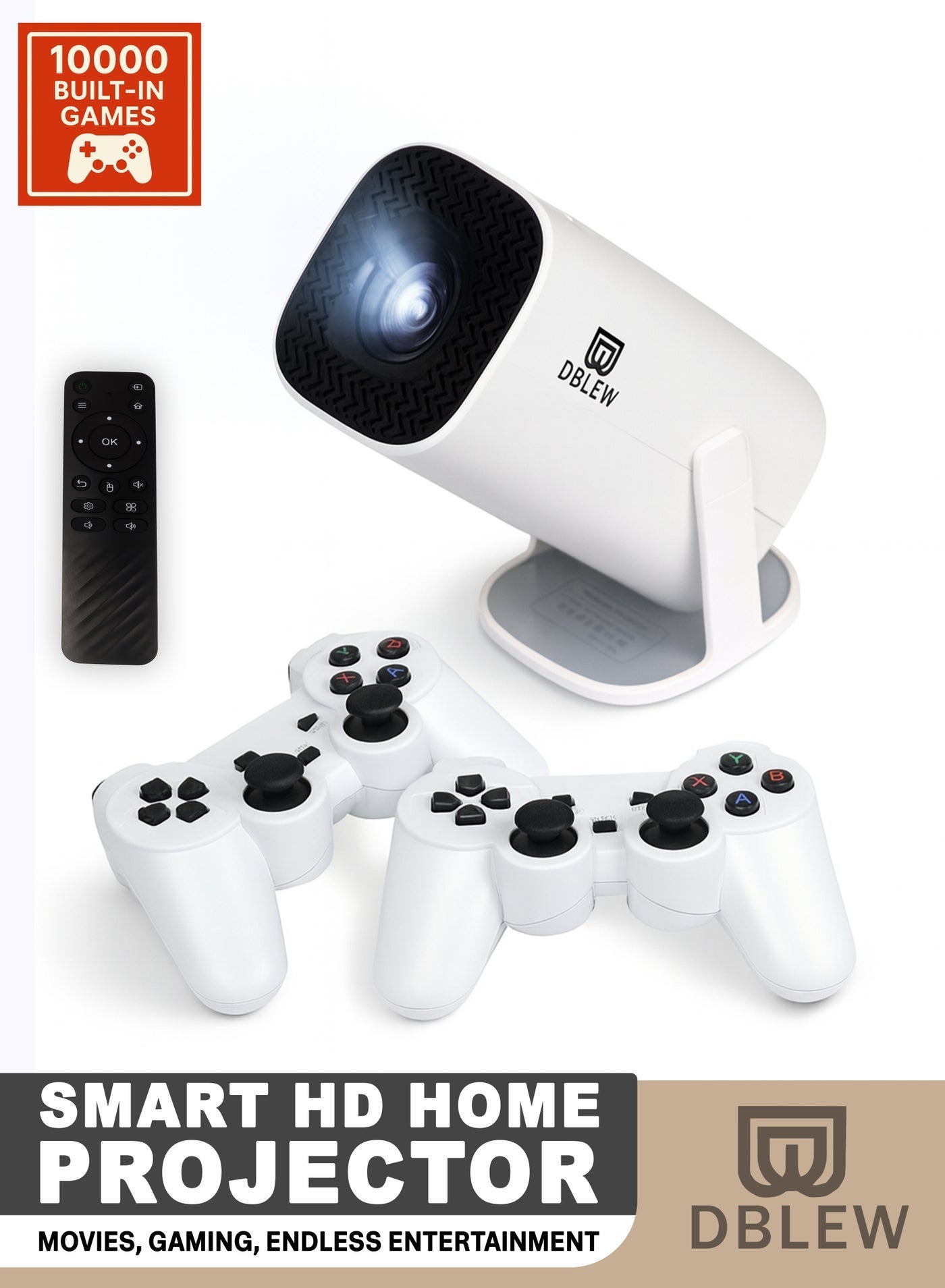 HD Smart Projector Android 11 Portable Mini Projector with 10,000 Built-In Games, 130" Display, WiFi & Bluetooth, Home Theater & Mobile Screen Mirroring