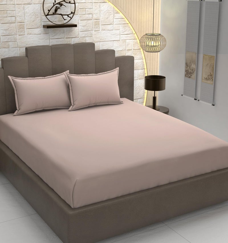 TIB® Glace Cotton King Size Elastic Bedsheet with 2 Pillow Covers, 140 GSM, 72x78x8 Inches. (Light Pink) - Image 1