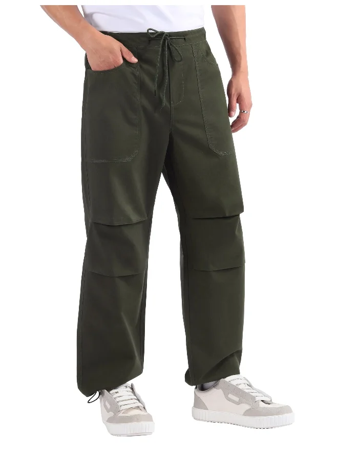 Beyoung Army Green Double Pleated Cargo Joggers