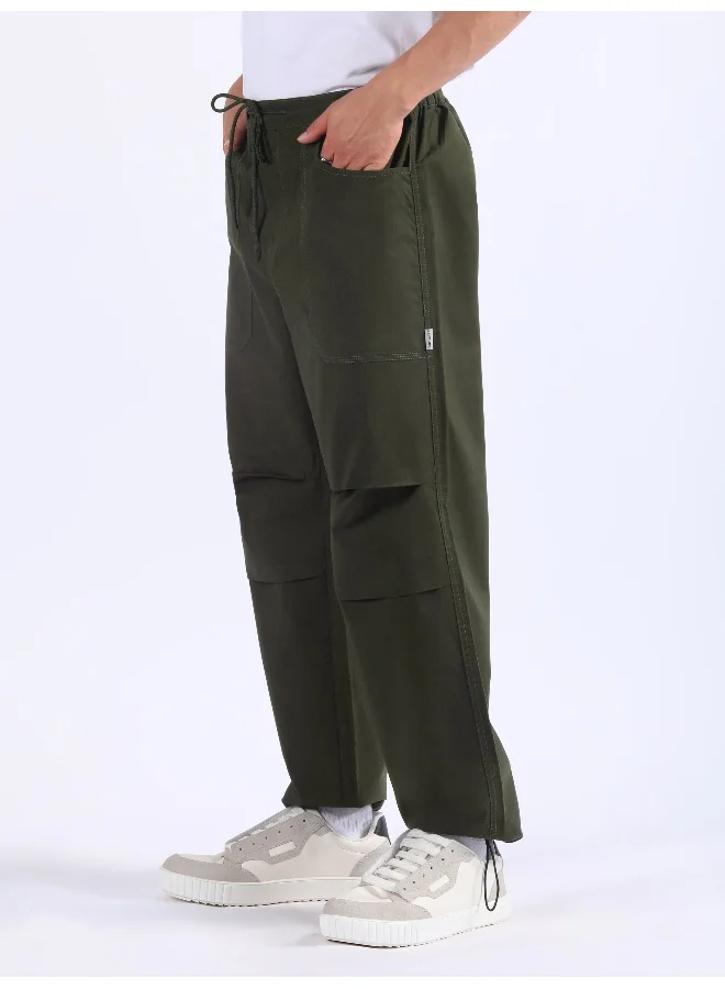 Beyoung Army Green Double Pleated Cargo Joggers