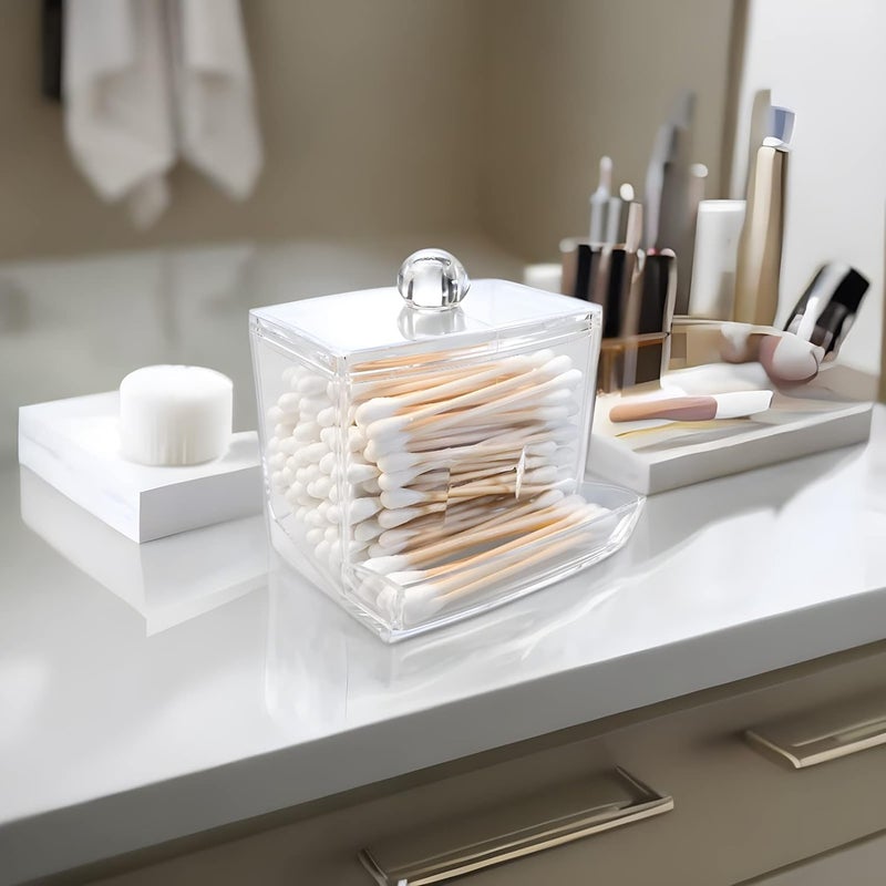 Cyrox Transparent Acrylic Cotton Buds Holder with Lid, Cotton Swab Dispenser for Bathroom Vanity, Makeup Organizer Box for Cotton Buds and Cosmetics, Storage Box Container (1Pcs) - Image 3