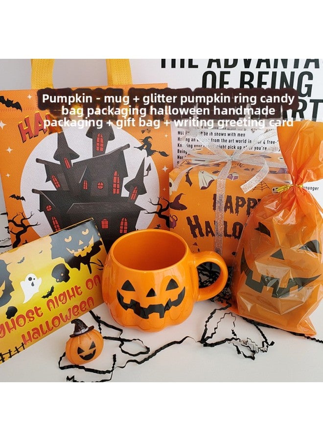 Creative Halloween Gift Pumpkin Ceramic Mug Mug Drinking Water Cup For Male And Female Friends Funny Gift Paper Packaging-Color:Pumpkin Cup Halloween Gift Paper Bag Packaging Comes With A Random Ring-Specification:Standard - Image 1