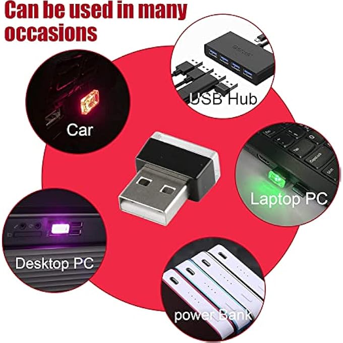 اليمن 7 قطع من مصابيح LED ليلية صغيرة مزخرفة بمنفذ USB، إضاءة محيطة للسيارة بمنفذ USB، إضاءة محيطة داخلية، ملحقات داخلية للسيارة، حماية للعين، إضاءة ليلية للكمبيوتر المحمول، ديكور، 7 ألوان - Image 5