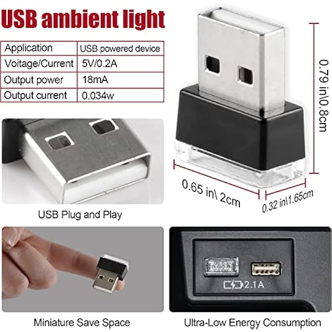 اليمن 7 قطع من مصابيح LED ليلية صغيرة مزخرفة بمنفذ USB، إضاءة محيطة للسيارة بمنفذ USB، إضاءة محيطة داخلية، ملحقات داخلية للسيارة، حماية للعين، إضاءة ليلية للكمبيوتر المحمول، ديكور، 7 ألوان - Image 2