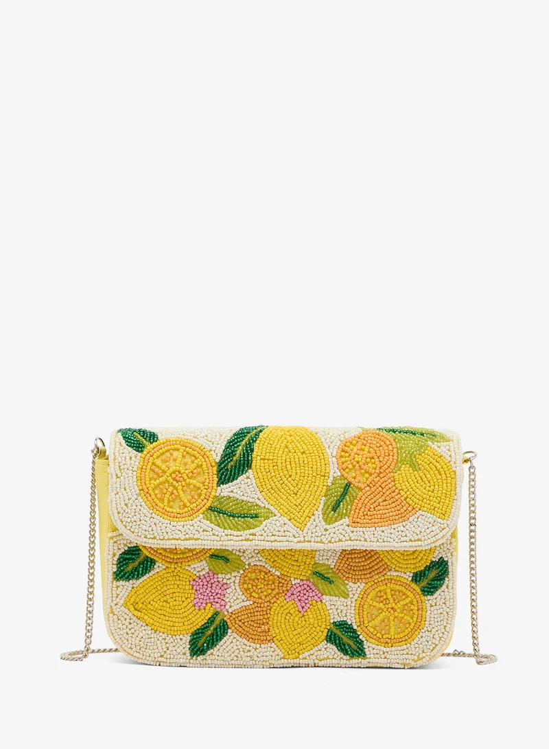 جينجر بوتيك حقيبة كروس بودي مطرزة بالخرز بطبعة ليمون