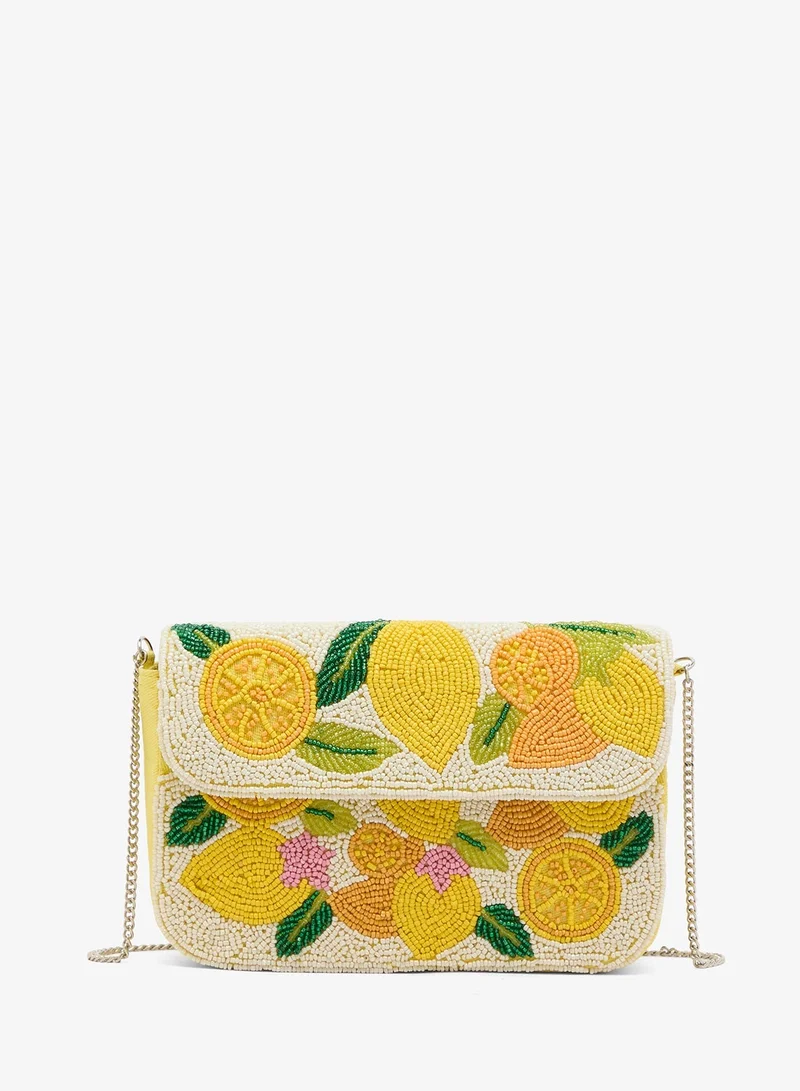 جينجر بوتيك حقيبة كروس بودي مطرزة بالخرز بطبعة ليمون