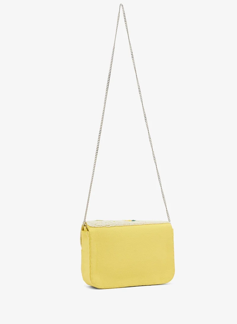 Ginger Boutique Yellow Embroidered Beaded Lemon Print Crossbody for Women | Best Price UAE