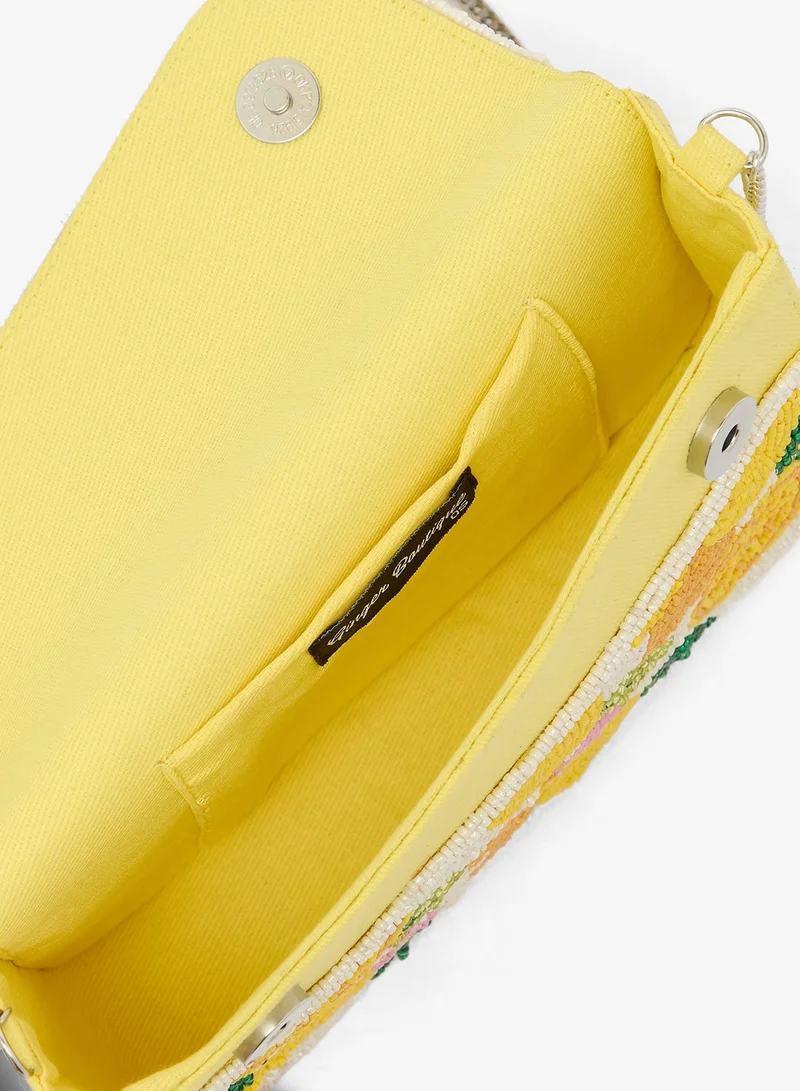 Ginger Boutique Yellow Embroidered Beaded Lemon Print Crossbody for Women | Best Price UAE