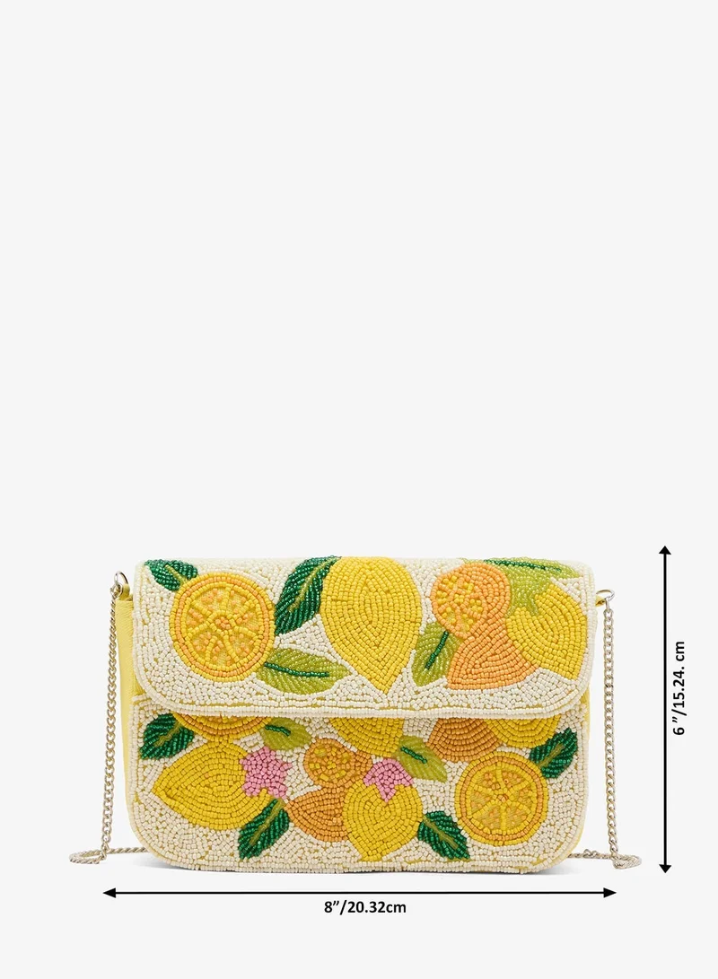 Ginger Boutique Yellow Embroidered Beaded Lemon Print Crossbody for Women | Best Price UAE
