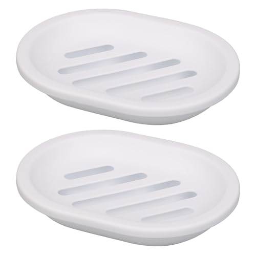 Topsky Soap Dish for Shower 2pcs Soap Dishes Soap Savers for Bar Soap Soap Bar Holder Shower with Drip Tray Plastic Soap Holders with Drain for Kitchen Sink Easy to Clean DryWhite - Image 1