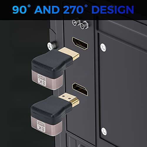 Togconn 8K 90 Degree HDMI 2.1 Adapter 2 Pack, (Up and Down) Right Angle HDMI Male to Female HDMI L-Shaped Connector Extender Support 8K@60Hz,4K@120Hz for Google Chrome Cast, Roku Stick, Wall TV, Laptop and PC - Image 4
