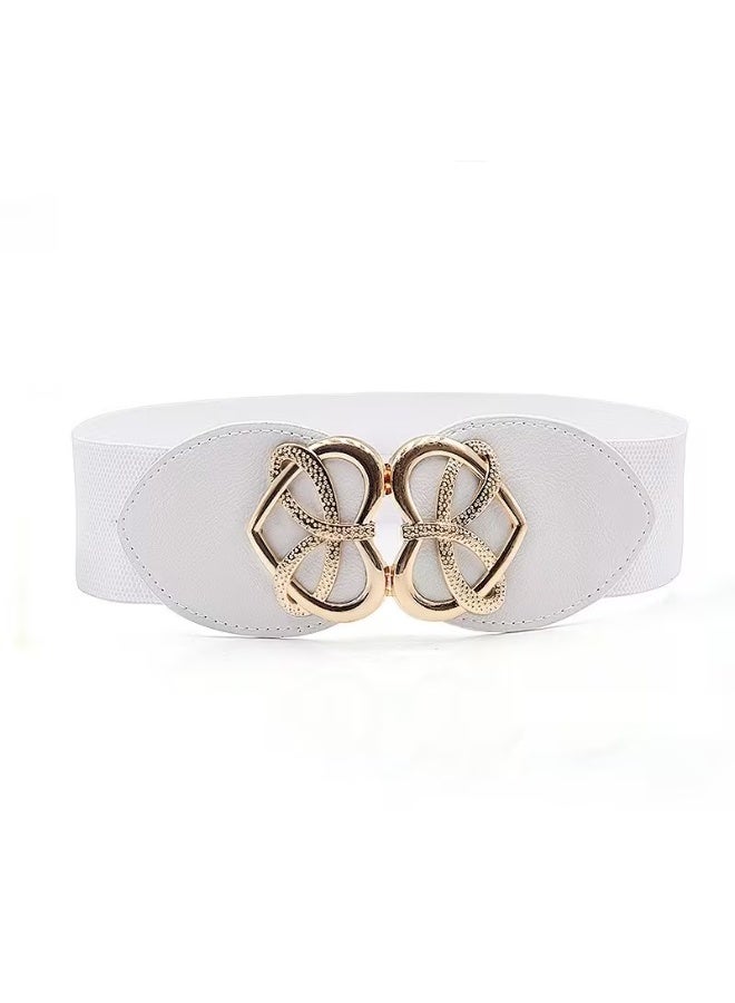 Goolsky 1pc Women's Elegant Bow & Alloy Pair Buckle Adjustable Elastic Waist Belt - White Stretchable Fashion Belts for Dresses, Skirts, Jeans - Versatile Gift for Valentine's Day, Mother's Day, Stylish Ladies Belt, Dress Belt Accessorizing, Decorative Butterfly Design, Textured Belt Material Suitable for men and women. - Image 1