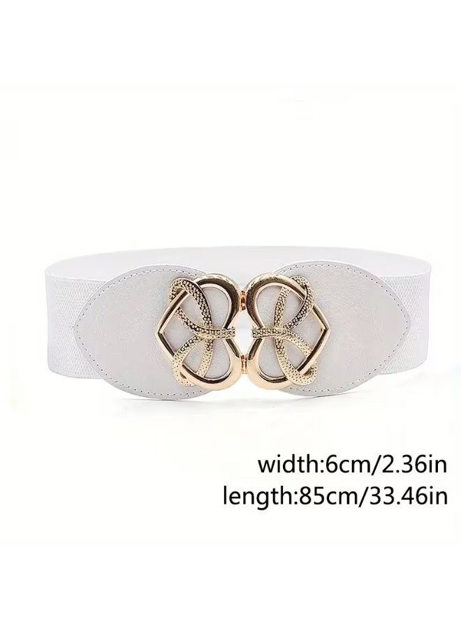 Goolsky 1pc Women's Elegant Bow & Alloy Pair Buckle Adjustable Elastic Waist Belt - White Stretchable Fashion Belts for Dresses, Skirts, Jeans - Versatile Gift for Valentine's Day, Mother's Day, Stylish Ladies Belt, Dress Belt Accessorizing, Decorative Butterfly Design, Textured Belt Material Suitable for men and women. - Image 5