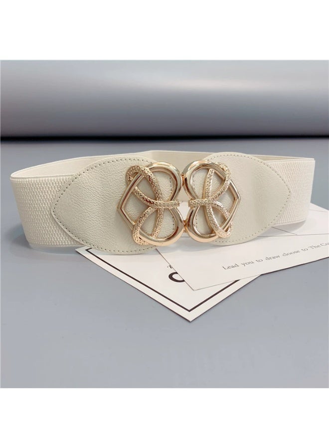 Goolsky 1pc Women's Elegant Bow & Alloy Pair Buckle Adjustable Elastic Waist Belt - White Stretchable Fashion Belts for Dresses, Skirts, Jeans - Versatile Gift for Valentine's Day, Mother's Day, Stylish Ladies Belt, Dress Belt Accessorizing, Decorative Butterfly Design, Textured Belt Material Suitable for men and women. - Image 2
