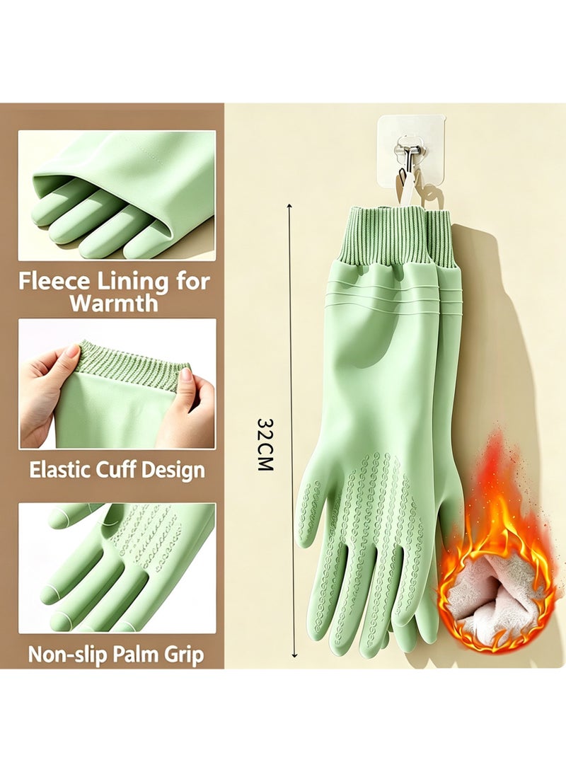 LuckSa Kitchen Dishwashing Gloves Thick Fleece Lined Rubber Latex Household Gloves Waterproof Long Warm Cleaning Gloves for Laundry Washing Dishes Gardening - Image 2