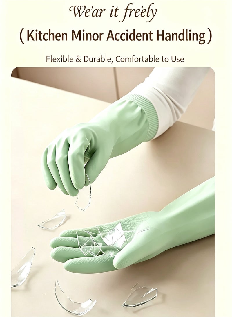 LuckSa Kitchen Dishwashing Gloves Thick Fleece Lined Rubber Latex Household Gloves Waterproof Long Warm Cleaning Gloves for Laundry Washing Dishes Gardening - Image 4