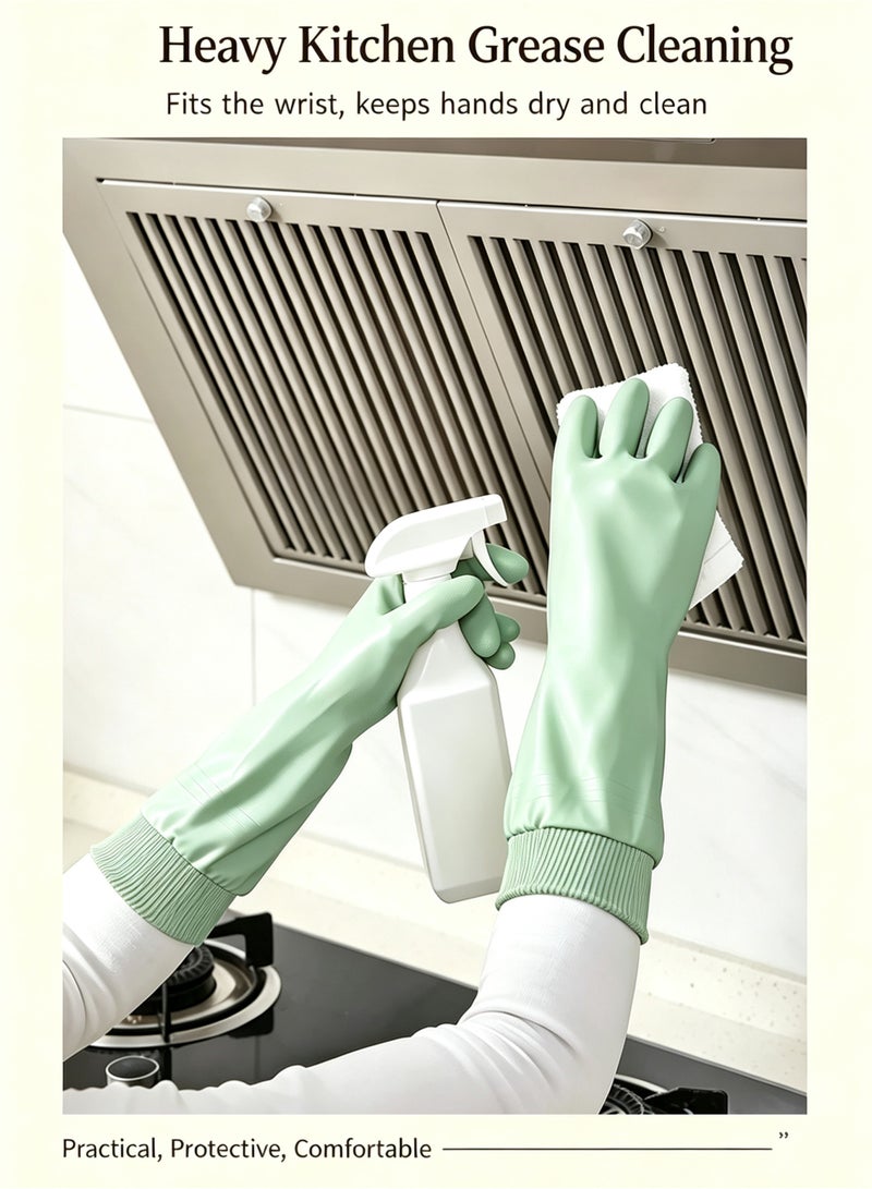 LuckSa Kitchen Dishwashing Gloves Thick Fleece Lined Rubber Latex Household Gloves Waterproof Long Warm Cleaning Gloves for Laundry Washing Dishes Gardening - Image 3