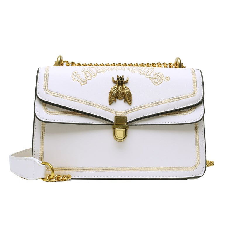 Little Bee Bag Women'S Shoulder Handbag Chain Embroidery Thread Small Square Bag Large Capacity Trendy White - Image 1
