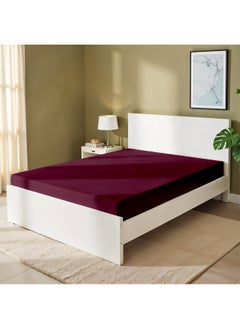 Rest Fitted Bedsheet 180X200+30Cm Breathable Plush Burgundy Fabric With Deep Pockets Machine Washable For Optimal Protection  - Image 1