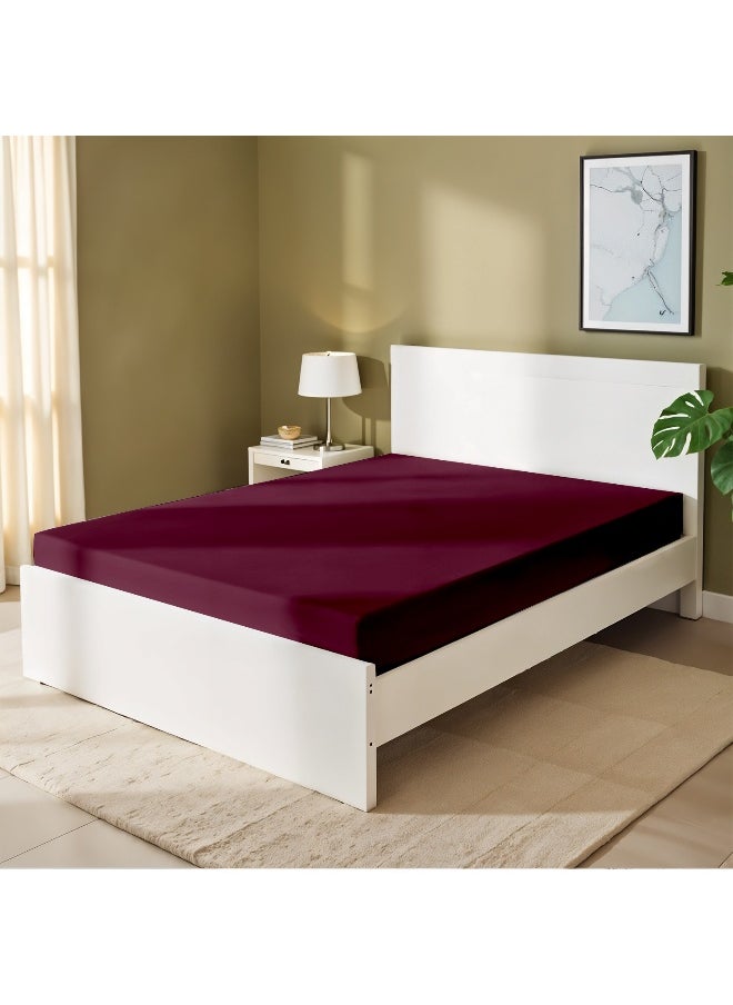 Rest Fitted Bedsheet 180X200+30Cm Breathable Plush Burgundy Fabric With Deep Pockets Machine Washable For Optimal Protection  - Image 1