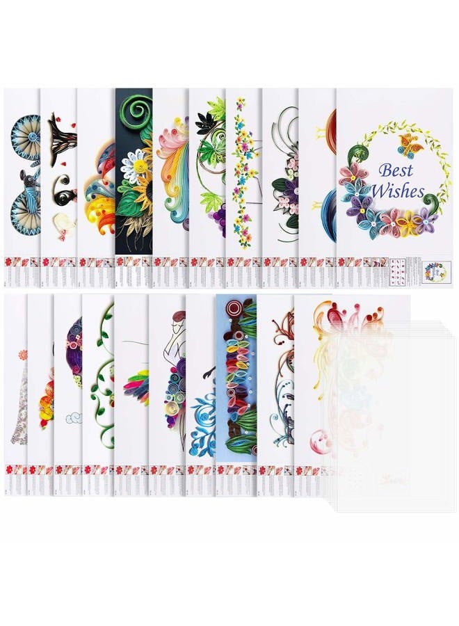 Rancco 20 Pcs Quilling Paper Stencils + 10 Pcs PVC Sheets, A4 Quilling Art Template Paper Filigree Pattern Origami Template, Wall Art Filigree - Image 1